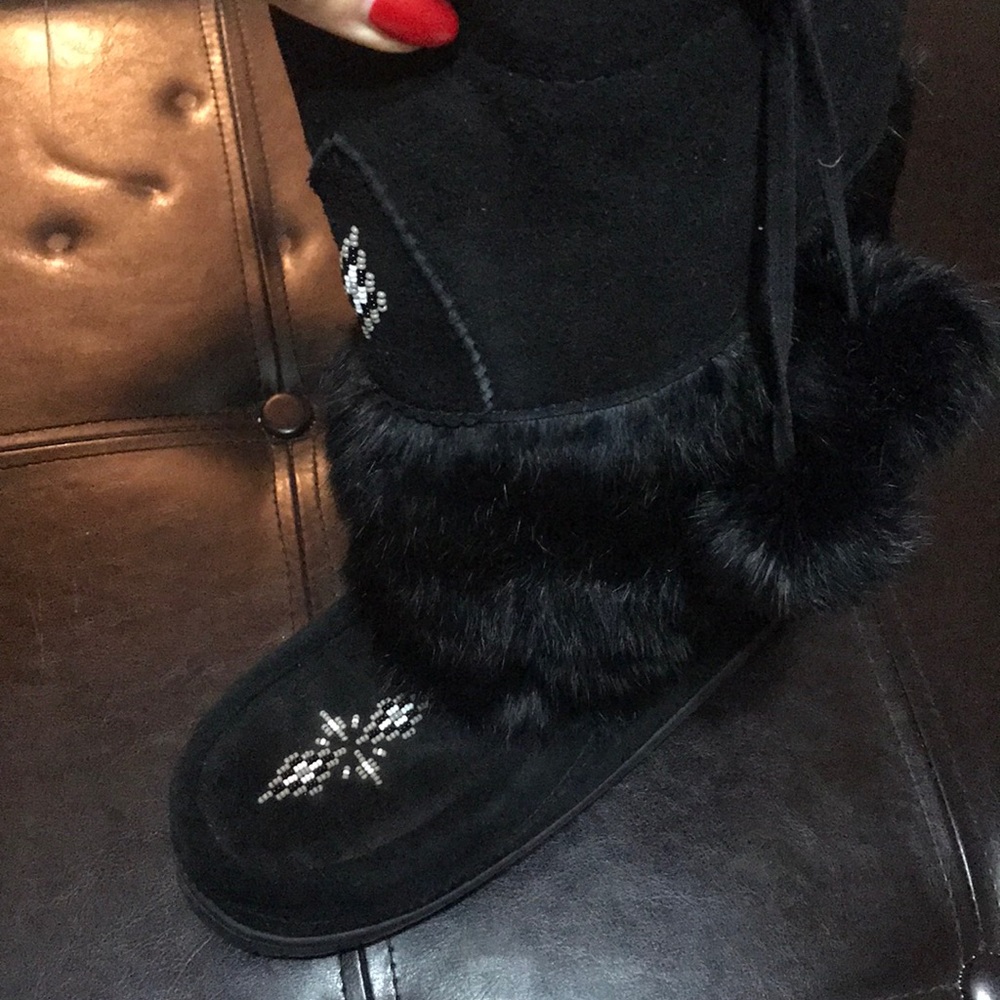 Moccasin black tall boots ladies